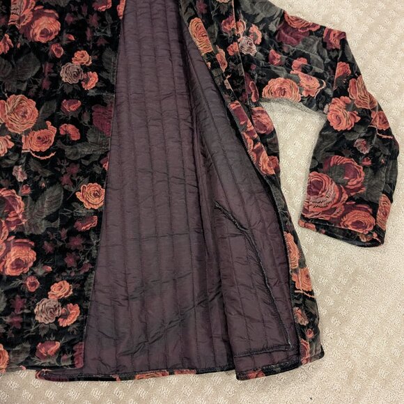 Floral velvet rose quilted toggle coat with pockets - Women's sz M - Picture 4 of 11